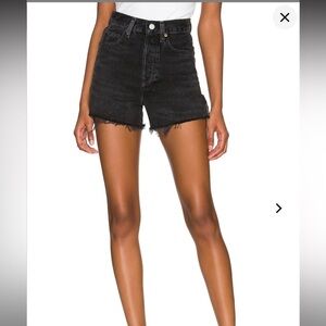 Agolde Dee Shorts in Divise, Black Denim Frayed High Waisted Jean Shorts-Size 30
